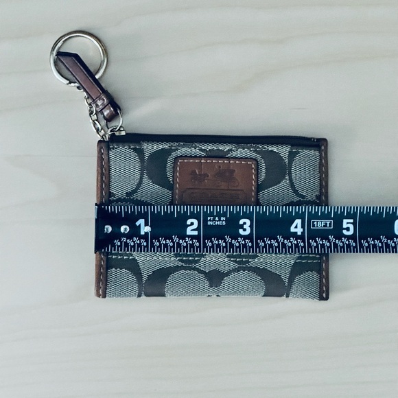 Coach Tan Signature Canvas with Leather Mini Zip Coin Card Case W/ Key Ring - Picture 12 of 12